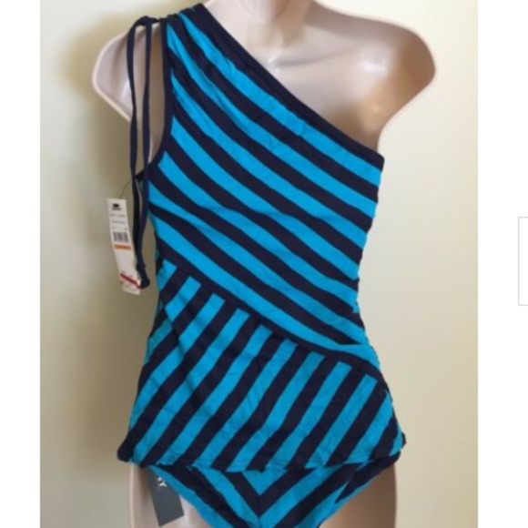 DKNY Womens Tankini Swimsuit Blue And Black Stripe - Picture 4 of 4